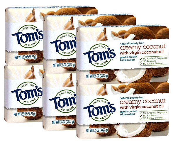 Tom's of Maine Natural Beauty Bar, Coconut, 1.35 Ounce Travel Size (Pack Of 6)