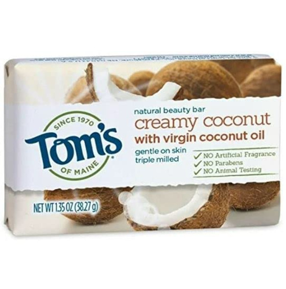 Tom's of Maine Natural Beauty Bar, Coconut, 1.35 Ounce Travel Size (Pack Of 6)