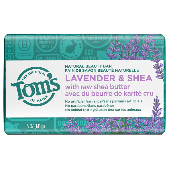 Tom's of Maine Natural Beauty Bar Soap, Lavender & Shea With Raw Shea Butter, 5 oz. 6-Pack