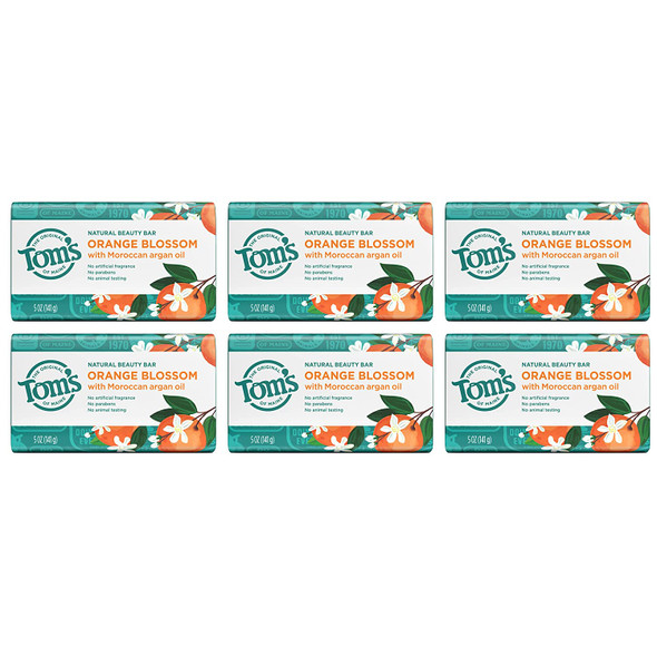 Tom's of Maine Natural Beauty Bar Soap, Orange Blossom With Moroccan Argan Oil, 5 oz. 6-Pack