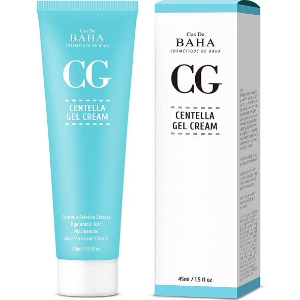 Cos De BAHA Centella Asiatica Soothing Calming Cream for Face / Neck - Cica Facial Gel Cream Lightweight Hydrate Boost Smooth, Daily Face Moisturizer, Silicone-Free, Fragrance-Free, Lotion, 1.5 Fl Oz