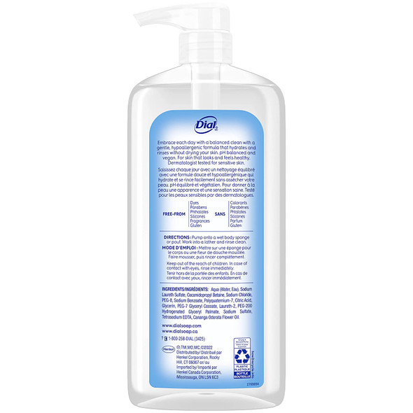 Dial Clean + Gentle Body Wash, Fragrance Free, 23 fl oz (Pack of 3)