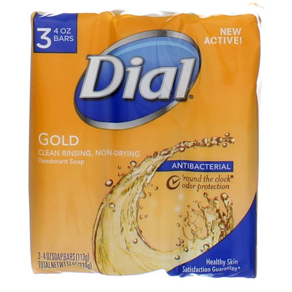 Dial Antibacterial Deodorant Soap Bar, Gold, 4 oz bars, 3 ea (Pack of 6)