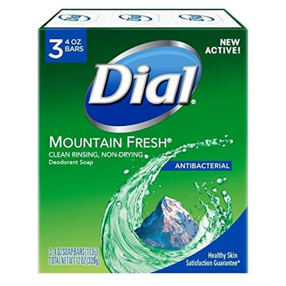 Dial Mountain Fresh Antibacterial Deodorant Bar Soap 3, 4 oz Soap Bars (Packs of 4)