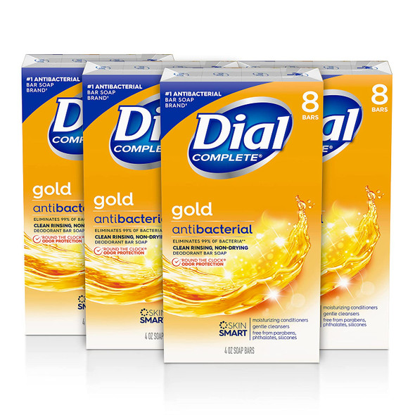 Dial Antibacterial Bar Soap, Gold, 8 bars , 4 Count (Pack of 1)