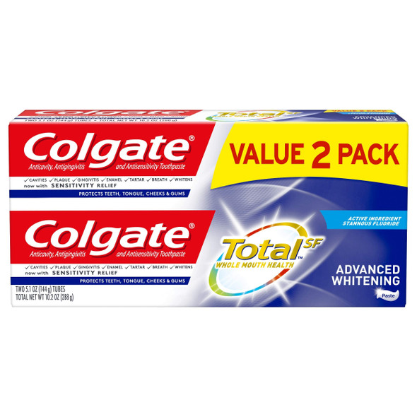 Colgate Total Whitening Toothpaste, Advanced Whitening 5.1 ounce (2 Pack)