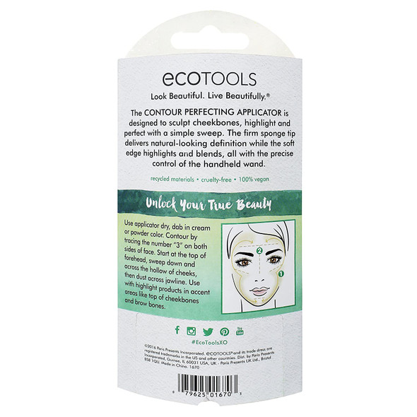 Ecotools Cruelty Free Contour Perfecting Applicator Made With Recycled Materials, Latex Free; Determatologist Tested; Pointed Tip and Aluminum Handle for Cheekbone Sculpting Precision