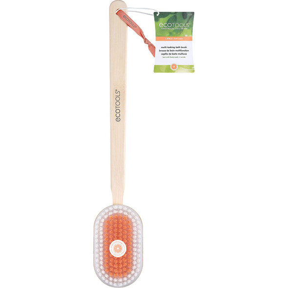 EcoTools Citrus Infused Multi-Tasking Bath and Shower Body Brush, Long Handle Back Scrubber, Exfoliating Bath Brush, Cleanses Hard to Reach Areas, Refreshing Clean,1 Count