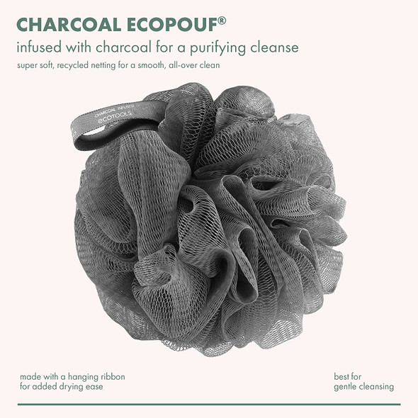 EcoTools Charcoal Infused Net Sponge, Detoxifying Mesh Bath Loofah, Gentle & Exfoliating, Draws Out Dirt & Impurities, Sustainable Bath Sponge, Grey, 6 Count