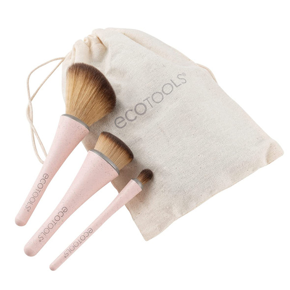 EcoTools 360 Ultimate Compact Hemp Makeup Brush Set with + Makeup Travel Bag, Set of 3 Brushes