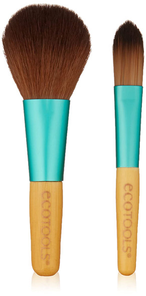 Ecotools Limited Edition Cruelty Free Boho Bamboo Mini Make Up Brush Set Made With Recycled Aluminum and Recycled Plastic Materials, Featuring 2 Brushes