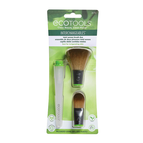 EcoTools Total Senses Foundation Brush Duo Interchangeables Makeup Brush with Aromatherapy, 2 Brushes