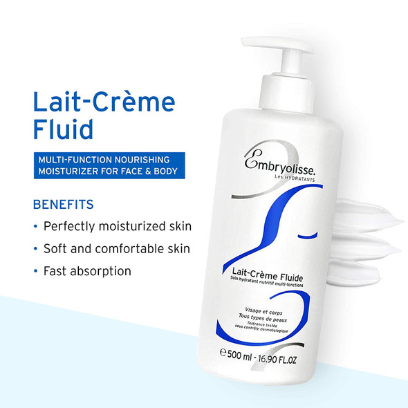 Embryolisse Lait Creme Fluid Face & Body Moisturizer  Hydratant Shea Butter Moisture Cream & Makeup Primer with Aloe Vera Extracts - Daily Body Lotion