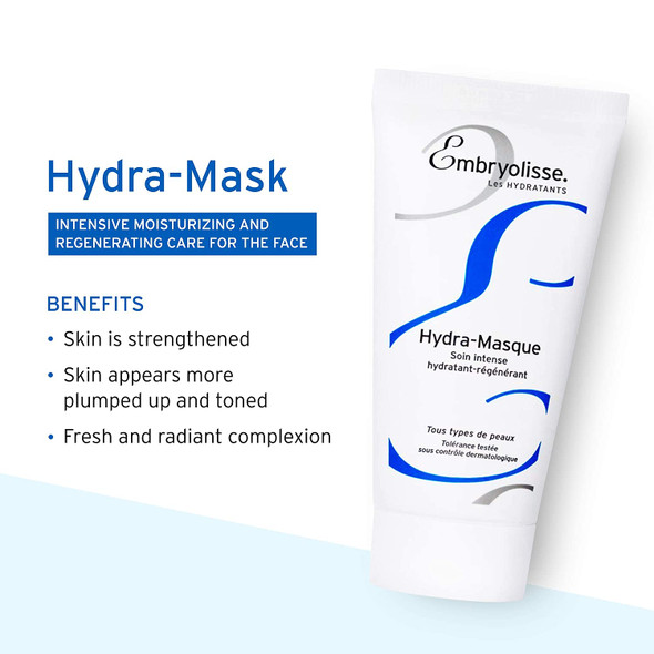 Embryolisse Hydra Mask Intensive Moisturizing & Regenerating Care, 2.03 fl. oz. - Rejuvenating Cream Face Mask with Hyaluronic Acid & Vitamin A, E, F - Daily Skincare for Nourishing & Hydrating Skin
