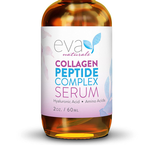 Collagen Peptide Serum - Best Anti Aging Collagen Serum for Face, Skin Brightening, Reduces Fine Lines & Wrinkles, Heals, and Repairs Skin, Microneedling Serum with Aloe Vera & Hyaluronic Acid - Peptide Complex Face Serum by Eva Naturals (2 oz)