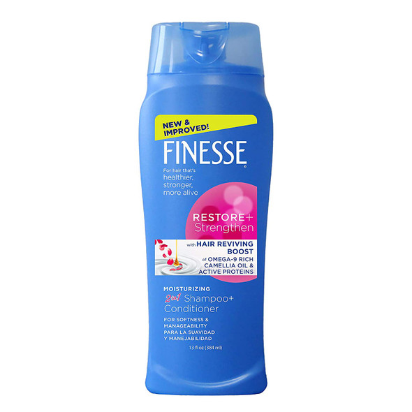 Finesse Restore + Strengthen Moisturizing 2in1 Shampoo + Conditioner, 13 oz (Pack of 6), Moisturize & Repair Dry or Damaged Hair