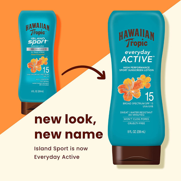 Hawaiian Tropic Island Sport Sunscreen Lotion, Ultra Light, High Performance Protection, SPF 15, 8 Ounces (Package may vary)