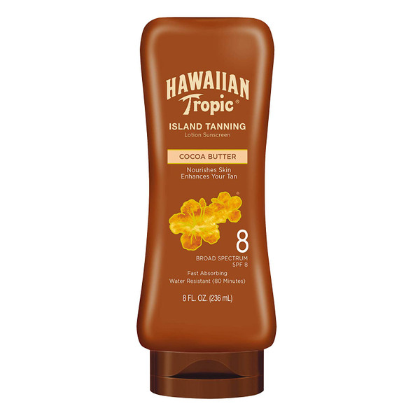 Hawaiian Tropic Island Tanning Reef Friendly Lotion Sunscreen with Cocoa Butter, SPF 8, Coconut, 8 Fl Oz