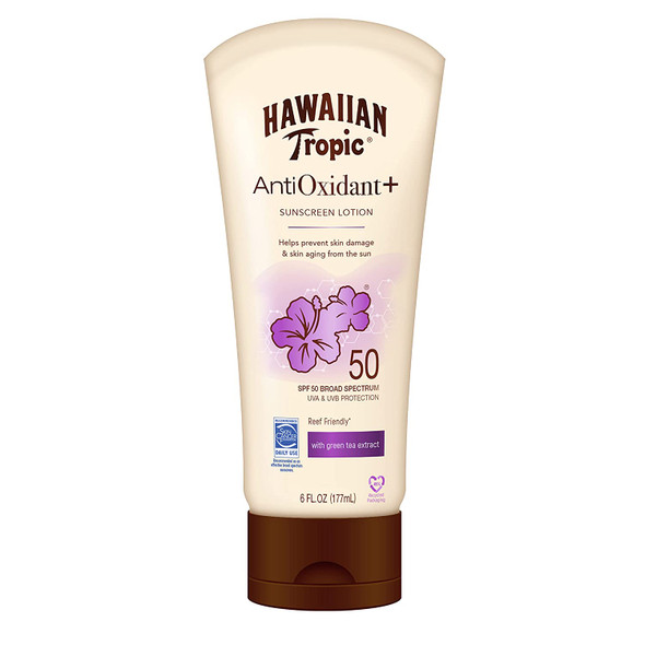 Hawaiian Tropic AntiOxidant+ Sunscreen Lotion, Lightweight Sun Protection, Broad Spectrum, SPF 50, 6 Ounces