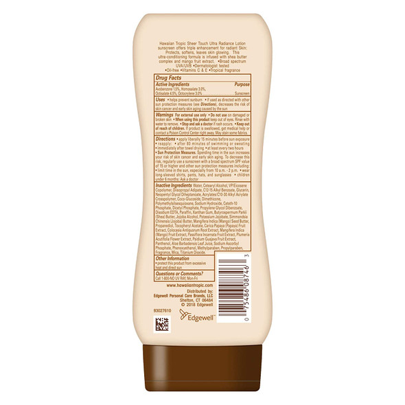 Hawaiian Tropic Sheer Touch Lotion Sunscreen, Moisturizing Broad-Spectrum Protection, SPF 15, 8 Fl Oz (Pack of 1)