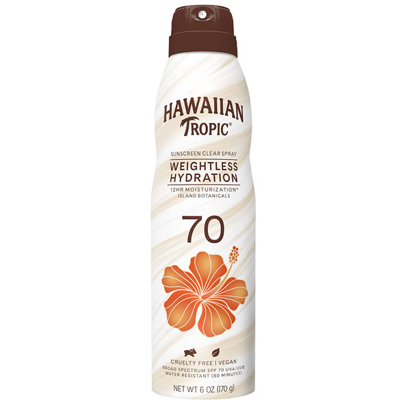 Hawaiian Tropic Weightless Hydration Sunscreen Spray, SPF 70, 6oz