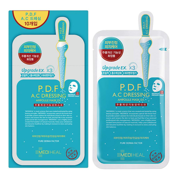 Mediheal P.D.F AC-Dressing Ampoule Mask EX. 10Pack - Acne-Prone Skin and Redness Relief, Calming Blemishes, Sebum Control for Oily Skin