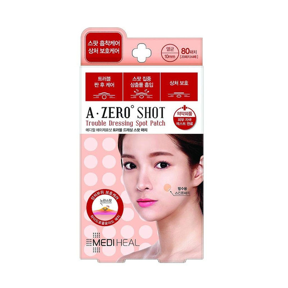Mediheal A-zero Shot Trouble Dressing Spot Patch, Pack of 80 Patches with Tea Tree Oil, Nude Color 0.3mm Hydrocolloid Acne Patch for After Spot Care, Protects Blemishes, Regenerating & Repairing Skin