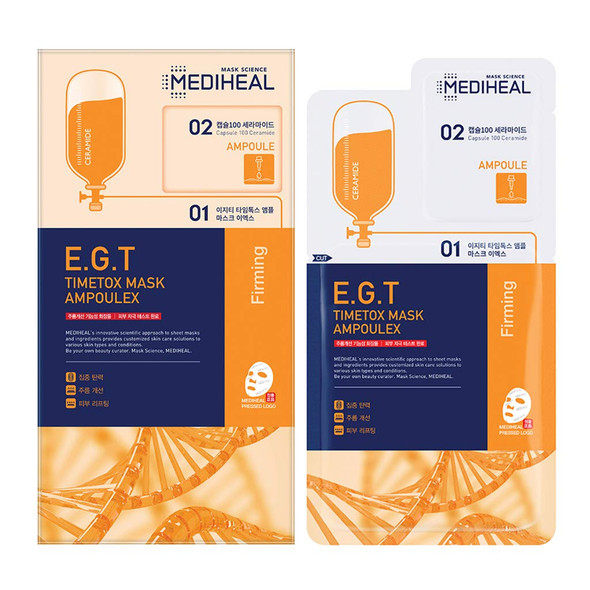 Mediheal E.G.T Timetox Mask Ampoulex, Pack of 10 - 2 Step Sheet Mask with Ceramide, Ampoule Face Mask Sheet for Anti-Wrinkle, Firming and Skin Lifting for Saggy Skin