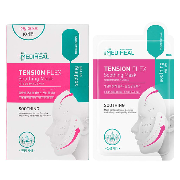 Mediheal Tension Flex Soothing Mask, Pack of 10 - Tea Tree and Centella Asiatica Calming Facial Contours Perfect Skin Lifting Mask Sheet, Flexible Sheet for Jawline and Chin Lifting