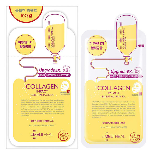 Mediheal Collagen Impact Essential Mask EX. 10 Masks, Sheet Face Mask with Hydrolyzed Collagen, Peptides, and Beta Glucan, Cotton Facial Sheet Mask for Wrinkle Care, Smoothing, and Plumping