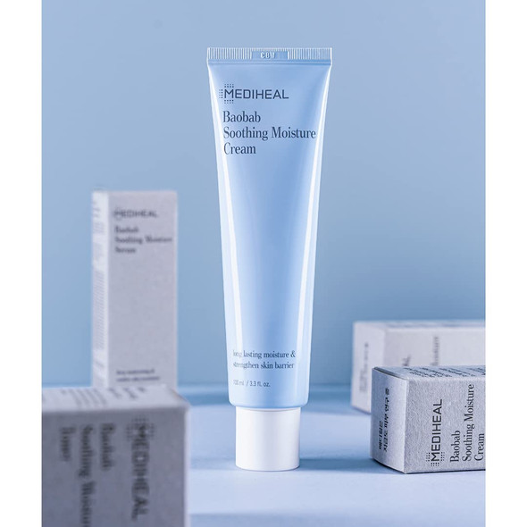 Mediheal Baobab Soothing Moisture Cream 3.3 oz | Daily Korean Face Moisturizer, Morning & Night Cream for Women and Men, with Hyaluronic Acid & Ceramide, for All Skin Types