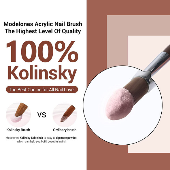 Modelones Kolinsky Acrylic Nail Brush Pure Kolinsky Hair Acrylic Red Wood  Handle with Sturdy Alloy Tube Round Shaped Nail Brush for Nail Art Manicure  Tool (Size 12#)