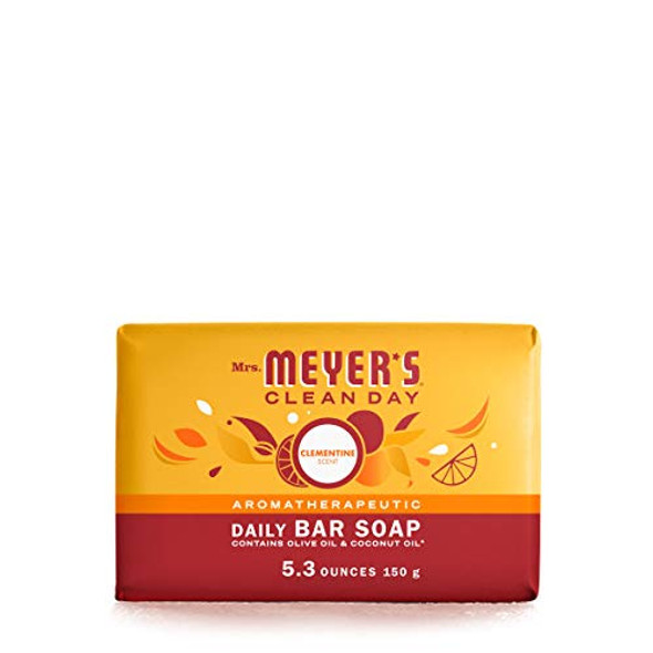 Mrs. Meyer's Clean Day's Bar Soap, Use as Body Wash or Hand Soap, Cruelty Free Formula Made with Essential Oils, Clementine Scent, 5.3 oz, 1 Bar