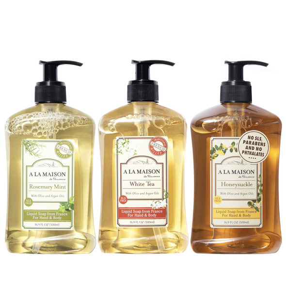 A LA MAISON Liquid Hand Soap Variety Pack - Rosemary Mint, Honeysuckle, and White Tea Triple French Milled Natural Moisturizing (3 Pack, 16.9 oz Bottle)
