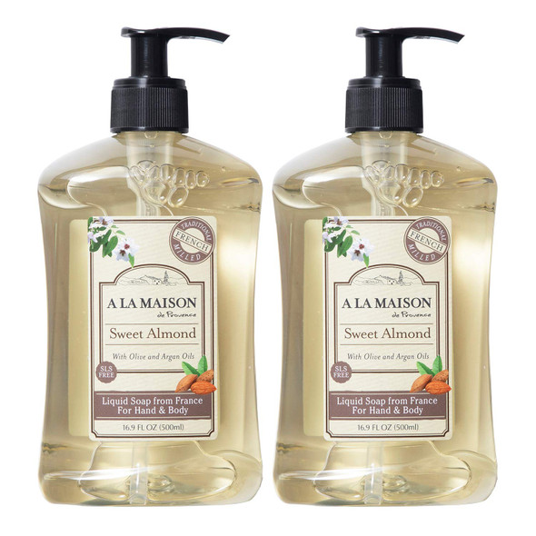 A LA MAISON Sweet Almond Liquid Hand Soap - Triple French Milled Natural Moisturizing (2 Pack, 16.9 oz Bottle)