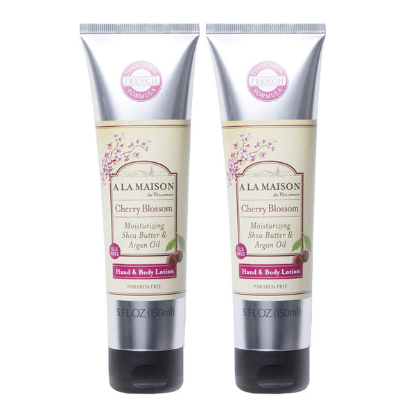 A LA MAISON De Provence Hand and Body Lotion | Natural Moisturizing Lotion with Argan Oil and Shea Butter | Moisturizer for Dry Skin | Paraben and Phthalates Free | Cherry Blossom Scent 5 Oz (2 Pack)