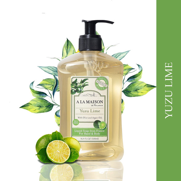 A LA MAISON Yuzu Lime Liquid Hand Soap | 16.9 Fl oz. Pump Bottles Moisturizing Natural Hand Wash Soap | Triple French Milled | Gentle To Hands | (1 Pack)