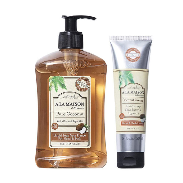 A LA MAISON Coconut Moisturizing Natural Hand Soap 16.9 Oz and Lotion 5 Oz Kind and Gentle To Hands