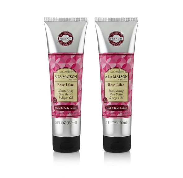 A LA MAISON De Provence Hand and Body Lotion | Natural Moisturizing Lotion with Argan Oil and Shea Butter | Moisturizer for Dry Skin | Paraben and Phthalates Free | Rose Lilac Scent 5 Oz (2 Pack)