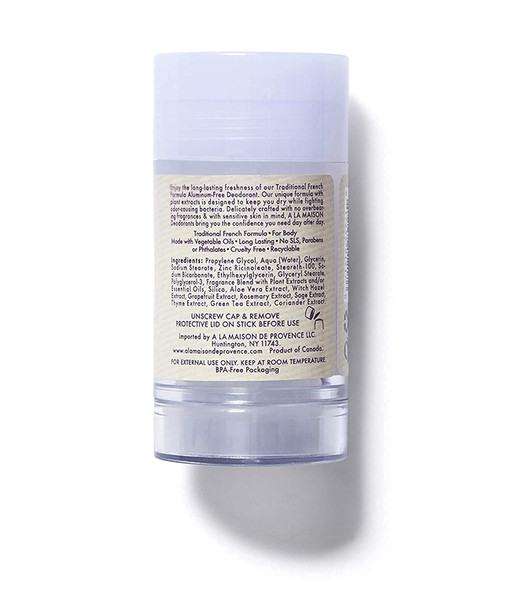 A La Maison de Provence Natural Aluminum-Free Deodorant | Lavender Aloe Scent | Traditional French Milled Formula | Long Lasting Safe and Effective | Free of SLS, Parabens and Sulfates (1 Pack)