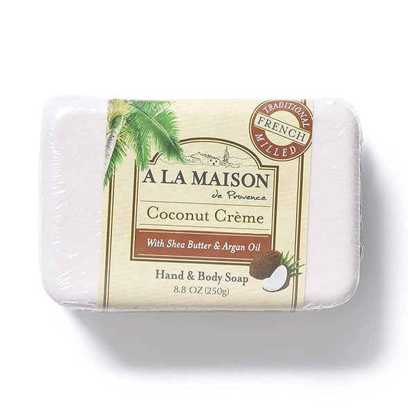 A LA MAISON Coconut Creme Bar Soap 8.8 oz. | 1 Pack Triple French Milled All Natural Soap | Moisturizing and Hydrating For Men, Women, Face and Body