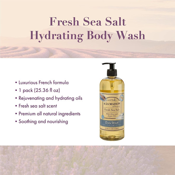 A LA MAISON Fresh Sea Salt Hydrating Body Wash - Triple French Milled Natural Shower Gel Body Wash for Women and Men (25.36 oz Bottle)