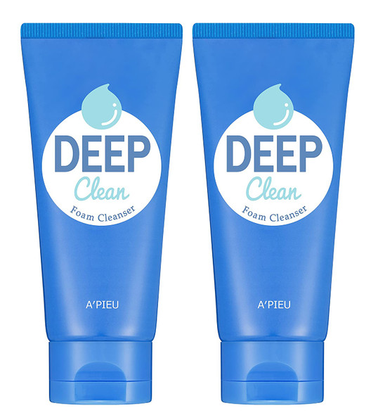 APIEU Deep Clean Foam Cleanser 4.39fl oz (130ml) (2 PACK)- Creates a Creamy Foam that Soothes and Moisturizes, For All Skin Types, reduce Blemishes
