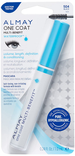 Waterproof Mascara by Almay, Multi-Benefit Eye Makeup, Ophthalmologist Tested, Fragrance-Free, Hypoallergenic, Black, 0.24 Oz