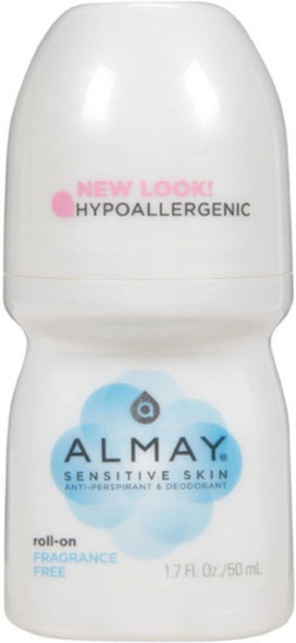 Almay Anti-Perspirant & Deodorant, Sensitive Skin, Roll-On, Fragrance Free 1.7 oz (Pack of 12)