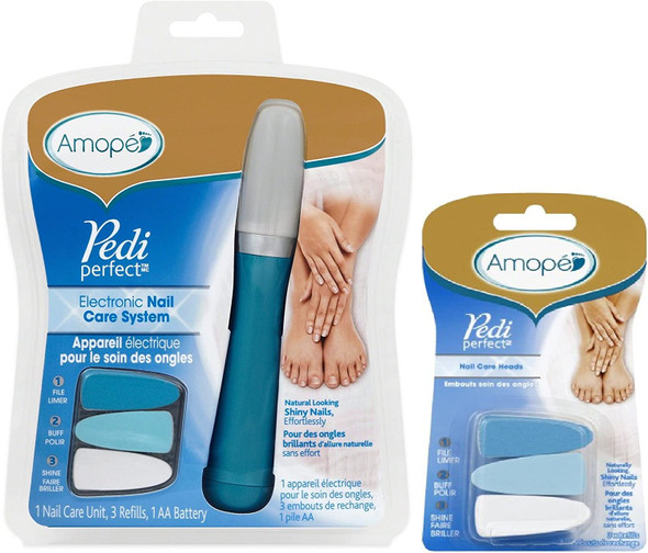 Amope Amope Pedi Perfect Care System-Electronic Manicure/Pedicure Tool-File, Buff, Shine Nails with Extra Refill kit