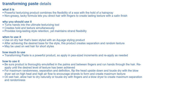 AQUAGE Transforming Paste, Ultra-Firm Hold Texturizer, Non-Greasy, Combines the Flexibility of a Wax with the Hold of Hairspray, Professional Styling Hold