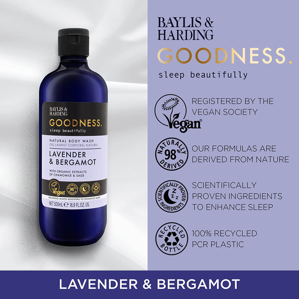 Baylis & Harding Goodness Lavender & Bergamot - Sleep - Body Wash - 16.9 Fl oz / 500ml - PACK of 3