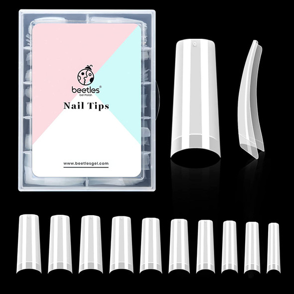 Acrylic Nail Tips - Beetles Gel Polish Fake Nails Half Cover Natural French Artificial False Nails with Case for Acrylic Nail/Dip Powder Nails/Poly Nail Extension Gel Nail Art DIY Home