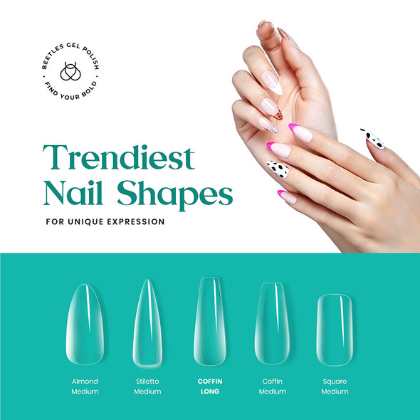 Beetles Gel Nail Kit Soft Gel Nail Tips, 500Pcs Medium Almond Pre-shaped Clear Full Cover False Nails for Gel Art Polish, Soak Off Easy Nail Extensions Acrylic Nails False Press on Nail Tips